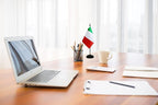 Italy Italian Deluxe Desk Flag Set Small Mini Miniature Italy Italian Table Desktop Flags With Solid Pole, Black Base and Spear Top(2 Pack)