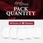 Smarty Had A Party 12 oz Clear Plastic Stemless Wine Glasses (64 Pieces) – Classy Disposable Stemless Cups, Unbreakable Drinkware – Plastic Spritz Glasses for Weddings & Parties; Wine Party Supplies