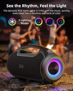 Portable Bluetooth Speakers Wireless Upgrade, 200W Peak Loud Sound/Deep Bass for Party, IP65 Waterproof Outdoor Speaker w/ 2*Subwoofer/Tweeter/DSP/Bass Boost/TWS/TF/USB/AUX, 24H Playtime