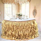 Luxury Organza Mesh Table Skirt Draping Floating Romance - Perfect for Bridal Showers, Birthday Weddings - Clear Flowing Decoration for a Wonderful Main Cake Table (Gold-6ft, 72" L×30" H)