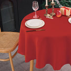 NLMUVW Red Linen Tablecloth Round, Christmas Table Cloth Water Resistant Textued Table Cover for Kitchen Dining Coffee Party, 48 Inch
