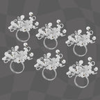 Decorative Napkin Ring Set of 12 - Handmade Glass Beads Napkin Holders for Table Setting Elegant Dining Accessory Round Heavy Duty Metal Frame Wedding & Party Table Décor (Silver) - CLEENTABLE