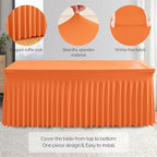 Wish Care 6 Pack Orange Spandex Table Clothes for 6 Foot Rectangle Tables, 6FT Wrinkle Free Fitted Tablecloths Ruffles Design Table Cover for Party, Banquet, Wedding and Events