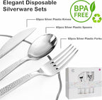 Supernal 180 pieces Silver Plastic Silverware, Disposable Plastic Silverware Heavy Duty, Silver Disposable Cutlery Sets Include 60 Forks, 60 Knives and 60 Spoons Suitable for Birthday, Party, Wedding