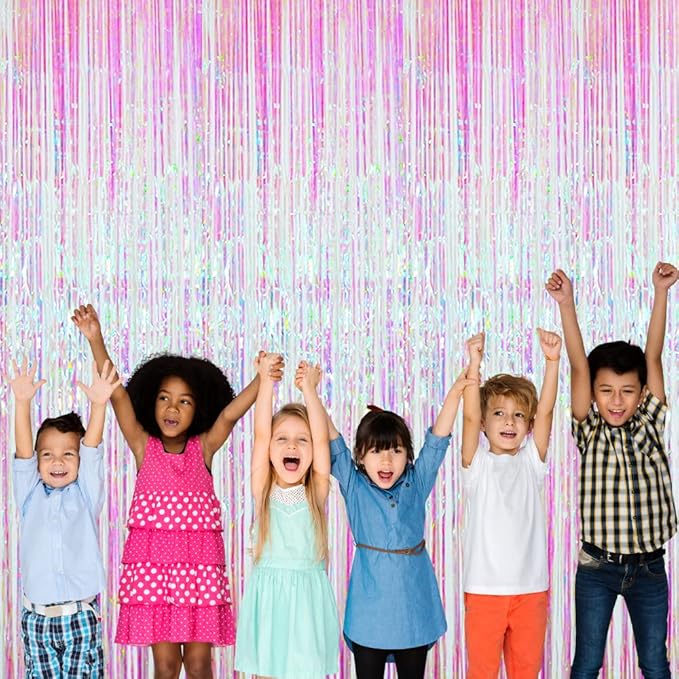 GOER 3.2 ft x 9.8 ft Metallic Tinsel Foil Fringe Curtains Party Photo Backdrop Party Streamers for Birthday,Graduation,New Year Eve Decorations Wedding Decor (Iridescent,1 Pack)