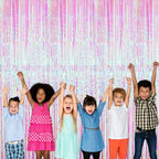GOER 3.2 ft x 9.8 ft Metallic Tinsel Foil Fringe Curtains Party Photo Backdrop Party Streamers for Birthday,Graduation,New Year Eve Decorations Wedding Decor (Iridescent,3 pcs)