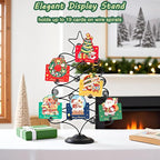 Decorative Metal Christmas Tree Card Holder, 18 Inch Tabletop Holiday Card Display Rack with Star Topper, Black Wire Tree Cards and Photo Holders Stand, Holds up to 19 Place Cards and Memos Pictures