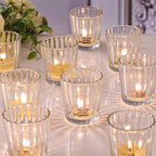 24pcs Vintage Ribbed Votive Candle Holders, Glass Candle Holder for Wedding Table Decor, Tea Lights Candle Holder for Table Centerpiece, Christmas, Holiday Decor