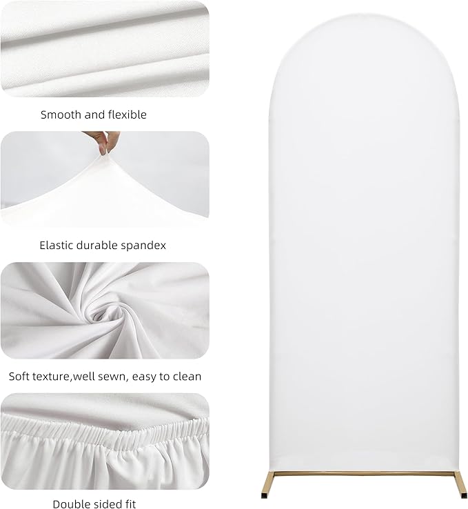 Wedding Arch Cover Spandex Arch Backdrop Cover 6.6FT Arch Stand Cover Arch Covers Stretchy Backdrop for Birthday Party Decoration Baby Shower Banquet Ceremony（White, Cover Only）