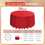 10 Pack Round Tablecloths - 120 Inch Red Polyester Cover for Round Tables, Stain and Wrinkle Resistant Washable Fabric Cloth for Wedding Banquet Parties
