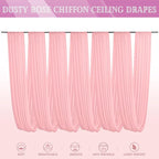 6 Panels Dusty Rose Ceiling Drapes for Wedding 5ftx30ft Chiffon Fabric Arch Draping Curtains Sheer Drapery for Party Ceremony Birthday Baby Shower Reception Stage Swag Ceiling Decorations