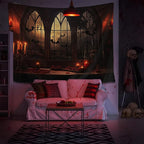 QGHOT Halloween Tapestry Wall Hanging Horror Castle Window Tapestry Gothic Spooky Backdrop Vampire Medieval Tapestries for Bedroom Living Room Dorm Wall Art Decor (78.7"x59.1")