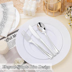 100PCS White Plastic Plates Set, 50 10.25 inch Dinner Plate and 50 7.5 inch Dessert Plates, Premium Disposable Plates for Party, Wedding