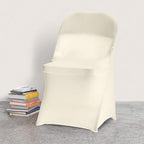 Peomeise Stretch Spandex Folding Chair Cover for Wedding Party Dining Banquet Event (Ivory,6pcs)