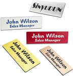 Custom Engraved Name Tag Badges for Business, Personalized Identification with Pin, Magnetic, Adhesive, or Blank Backing, 1.5"x3", Blue/White Text