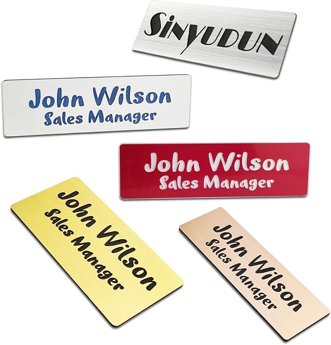 Custom Engraved Name Tag Badges for Business, Personalized Identification with Pin, Magnetic, Adhesive, or Blank Backing, 1.5"x3", White/Black Text