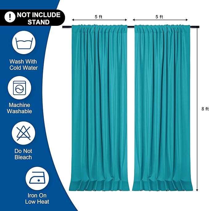 DWCN 10x8 FT Turquoise Backdrop Curtains for Parties, Photography Backdrop Drapes with Rod Pockets for Wedding Decorations Stage Birthday Family Gatherings, 2 Panels 5ft x 8ft