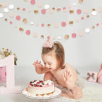 Champagne Gold Dusty Pink Decorations Circle Dots Garland Gold Pink Nude Neutral Cream White Boho Hanging Polka Dot Streamer for Bridal Shower Birthday Wedding Engagement Baby Shower Party Supplies
