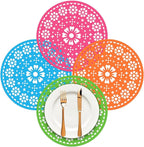 32 Pieces Fiesta Paper Place Mats 14" Mexican Papel Picado Cinco De Mayo Disposable Placemat Round Paper Doilies Cutouts for Mexican Party Supplies Tableware Decoration