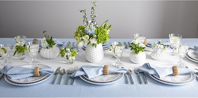 Solino Home Linen White Table Runner 120 Inches Long - 100% Pure Linen Hemstitch 14 x 120 Inch Table Runner for Dining, Fall, Autumn, Halloween, Thanksgiving, Holiday - Classic Hemstitch