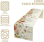 Rustic Floral Table Runner, Watercolor Flower Leaves Hummingbird Butterfly Farmhouse Kitchen Dinning Table Runner for Indoor Outdoor Home Wedding Party Holiday, 13x36 Inch