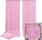 10ftx14FT Wrinkle Free Pink Backdrop Curtain, 2 Panels 14FT Height Pink Wedding Backdrop Drapes, Silky Polyester Back Drop Cloth for Birthday Photography Background Party Backdrop Draping