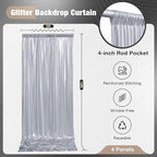 20x10FT Silver Sequin Backdrop - 4 Panels 5x10FT Wrinkle-Free Glitter Drapes for Weddings, Parties & Events