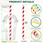 [10mm Wide] 8.5 inch Colossal Paper Straws for Smoothie & Milkshake - Colorful Stripes (Pack of 100)