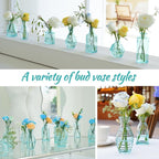 Bud Vases Set of 12, Blue Glass Vase Small Vintage Flower Vase for Decor Ribbed Glass Bud Vases in Bulk Wedding Decor Bridal Shower Party Centerpieces Home Room Table Decorations