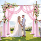 Wedding Arch Draping Fabric Backdrop 2 Panel 60" x 26Ft Pink Drapes Curtains for Wedding Reception Sheer Tulle Backdrop Curtain for Ceremony Birthday Party Baby Shower Arbor Ceiling Decorations