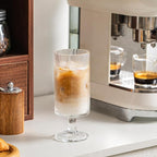 INSETLAN Set of 8 Ribbed Glass Goblets–4 Goblets Glassware 12oz, 4 Short Stem Wine Glasses 10oz, Vertical Stripe Stemmed Glassware, Ideal for Juice, Water, Iced Coffee, Whiskey, Mixed Drinkware