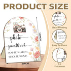 Wedding Photo Guestbook Desk Plaque, Floral Decor Party Welcome Sign, Bridal Shower Sign, Baby Shower Decoration Supplies, Wedding Shower Supplies, Reception Decor with Stand 8 * 10In