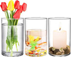 Frcctre 8 Pack 6 Inch Glass Cylinder Vases, Clear Glass Vases Floating Hurricane Candle Holders Flower Vase for Wedding Centerpieces and Home Decoration