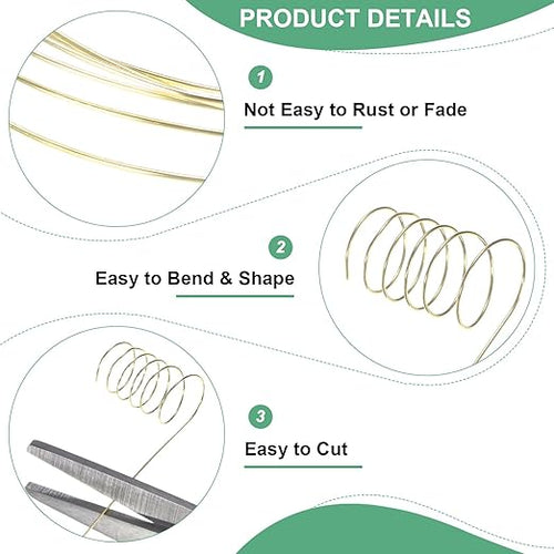 2-Rolls 0.4mm Jewelry Wire, 26 Gauge 328FT Craft Wire Copper Beading Wire for Jewelry Making/Planting/Weaving/DIY Crafting, Soft Metal Wires [100M, Light Golden]