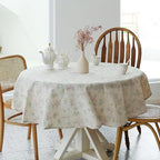 YiHomer Pastoral Round Tablecloth - 60 Inch Dia. - Beige Linen Table Cloth - Washable Table Cover with Dust-Proof Wrinkle Resistant for Restaurant, Picnic, Bistro, Indoor and Outdoor Dining, Gardenia