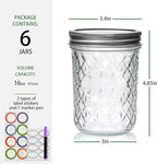 Mason Jars 16oz,Canning Jars with Metal Airtight Lids and Bands,Wide Mouth Mason Jars Ideal for Spice, Jam, Honey, Jelly, Yogurt, overnight oats,Meal Prep, Wedding Favors,6Pack