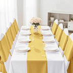 SHEJIZE 10 Pack Light Gold Satin Table Runner 12x108 Inches Long, Bright Silky Smooth Satin Table Runner Table Decor for Wedding Banquet Christmas Prom Event Birthday Party