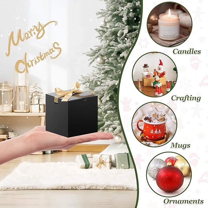 DOYIDE Small Gift Boxes, 60 Pcs 4x4x4 Inch Black Elegant Paper Box with Ribbons, Party Favor Boxes for Candy Cupcake Christmas Wedding Baby Shower Bridesmaids Birthday