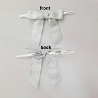 50pcs 2-1/2" Metallic Satin Silver Bows for Crafts Pretaied Christmas Bows with Twist Ties Hot Cut Tails for Christmas Decoration (Silver)
