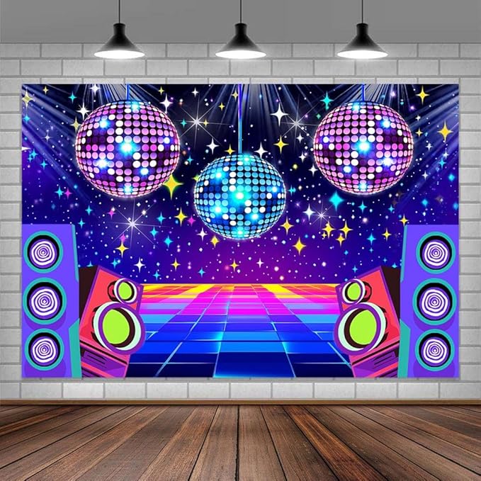 Dance Party Backdrop Retro 80s 90s Theme Stage Dance Ball Music Birthday Party Decoration DJ Photography Background 6 x 4 ft for Baby Shower Picture Photo Shoot Polyester Fabric,Multi2