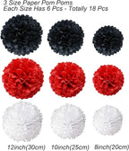 Hanging Paper Fan Set, Tissue Paper Pom Poms Flower Fan and Honeycomb Balls for Birthday Baby Shower Wedding Festival Decorations - Red Black and White