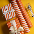 WRAPAHOLIC Reversible Wrapping Paper - Mini Roll - 17 Inch x 33 Feet - Orange and Stripes Design for Birthday, Wedding, Baby Shower, Holiday