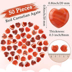 Gerrii 50 Pcs Heart Healing Stone Bulk Quartz Heart Inspirational Stones Gift for Women Love Pocket Polished Natural Energy Balancing Meditation 0.8 Inch(Red Carnelian Agate)
