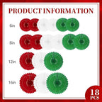 18 Pcs Christmas Hanging Paper Fan, Hanging Honeycomb Round Paper Fans for Weddings, Birthdays, Baby Showers, Classroom, Events Ceiling Party Supplies Decorations