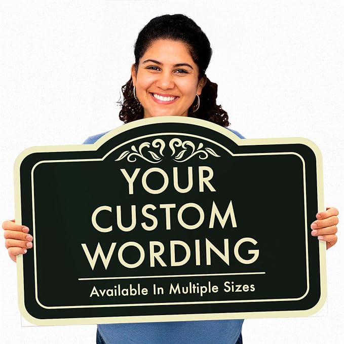 Custom Decorative Outdoor Metal Sign - Personalized Aluminum Driveway Sign, Waterproof, Made in USA - Design 1 Black Charcoal 24x18 In