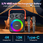 Karaoke Machine for Adults,Portable Karaoke Speaker with Two Wireless Microphones, 3.7v Speaker Supports TWS,Bluetooth,TF Card/USB, AUX in, REC, Bass & Treble for Home Party/Meeting
