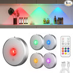 RGB Puck Lights with Remote Control, 2000mAh Rechargeable Stick on Led Lights, 9 Colors & 2 Dynamic, Tap Light with Timing,Under Cabinet Lighting for Closet,Kitchen,Cabinet,Shelf(Silver, 5 Pack)