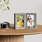 decorUhome Double 4x6 Picture Frame Vertical, Engineered Wood Bifold Photo Frame with Plexiglass for Tabletop Display, 4x6, Grey