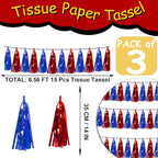 3P Blue Red Metallic Fringe Tassel Banner Garland Foil Tinsel Streamer Wall Curtain Backdrop for Parade Floats, Graduation, Independence Day, 4th of July, Patriotic Themed Party Decoration