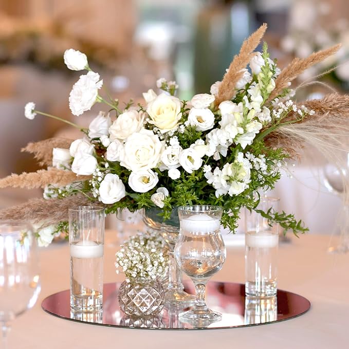Thyle 20 Pcs 10 Inch Acrylic Round Mirrors for Tables Centerpieces Circle Mirrors Candle Plates for Wall Wedding Table Centerpieces for Baby Shower Party, Thickness 1 mm (Rose Gold)